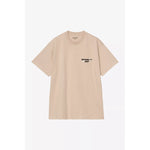 Beige t-shirt with a logo on a white background