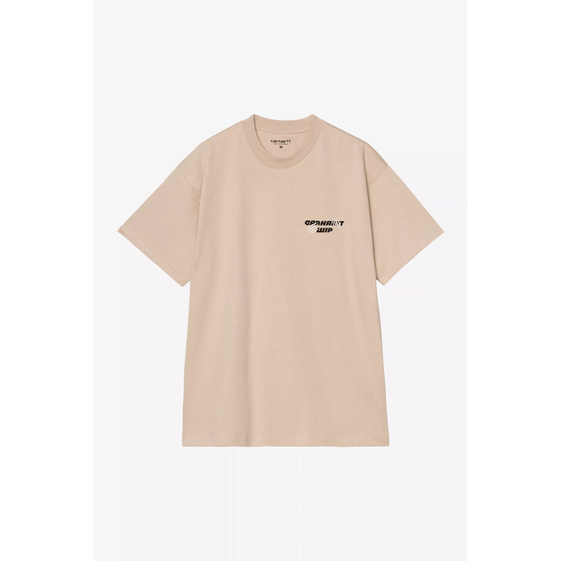 Beige t-shirt with a logo on a white background