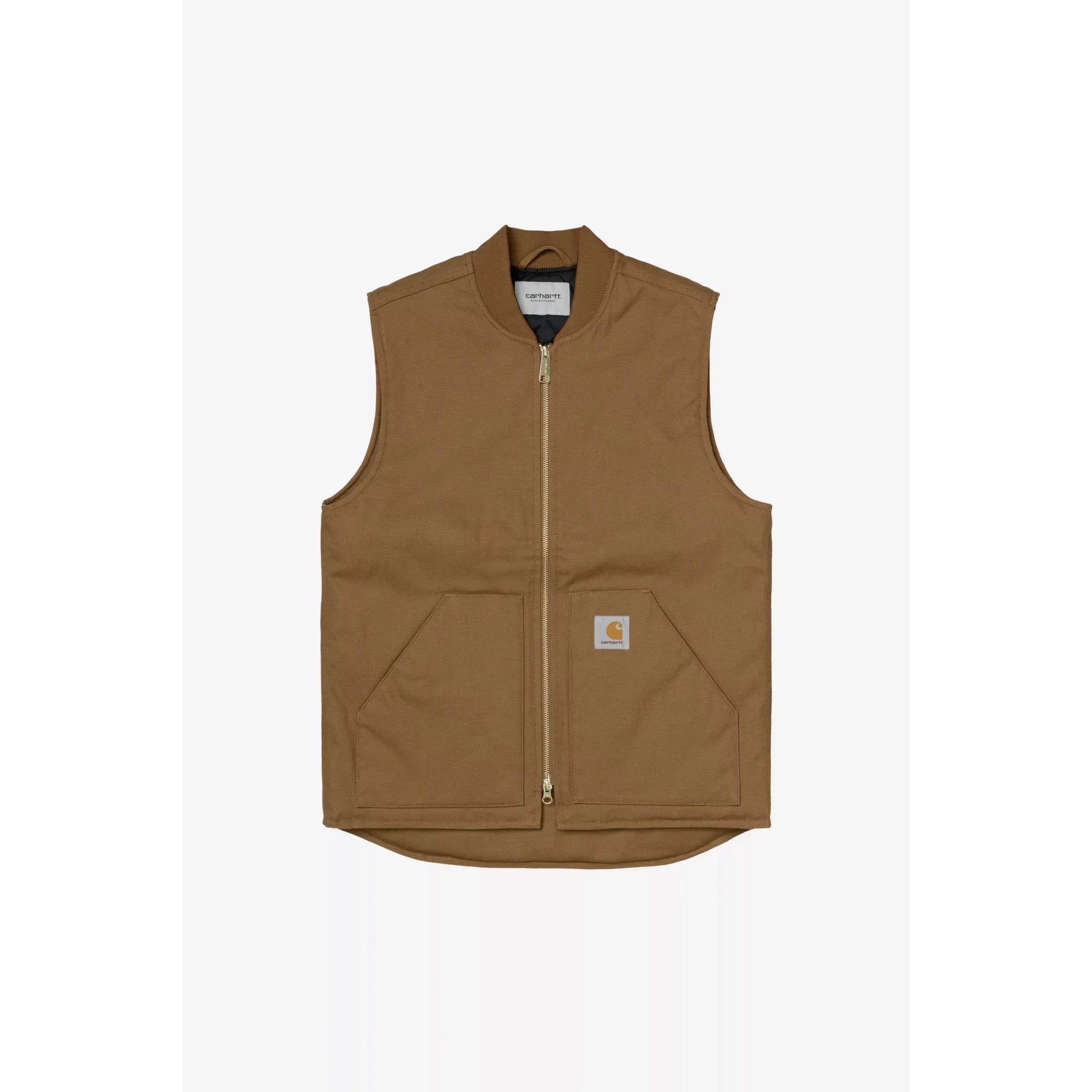 Brown vest with Carhartt logo on a white background