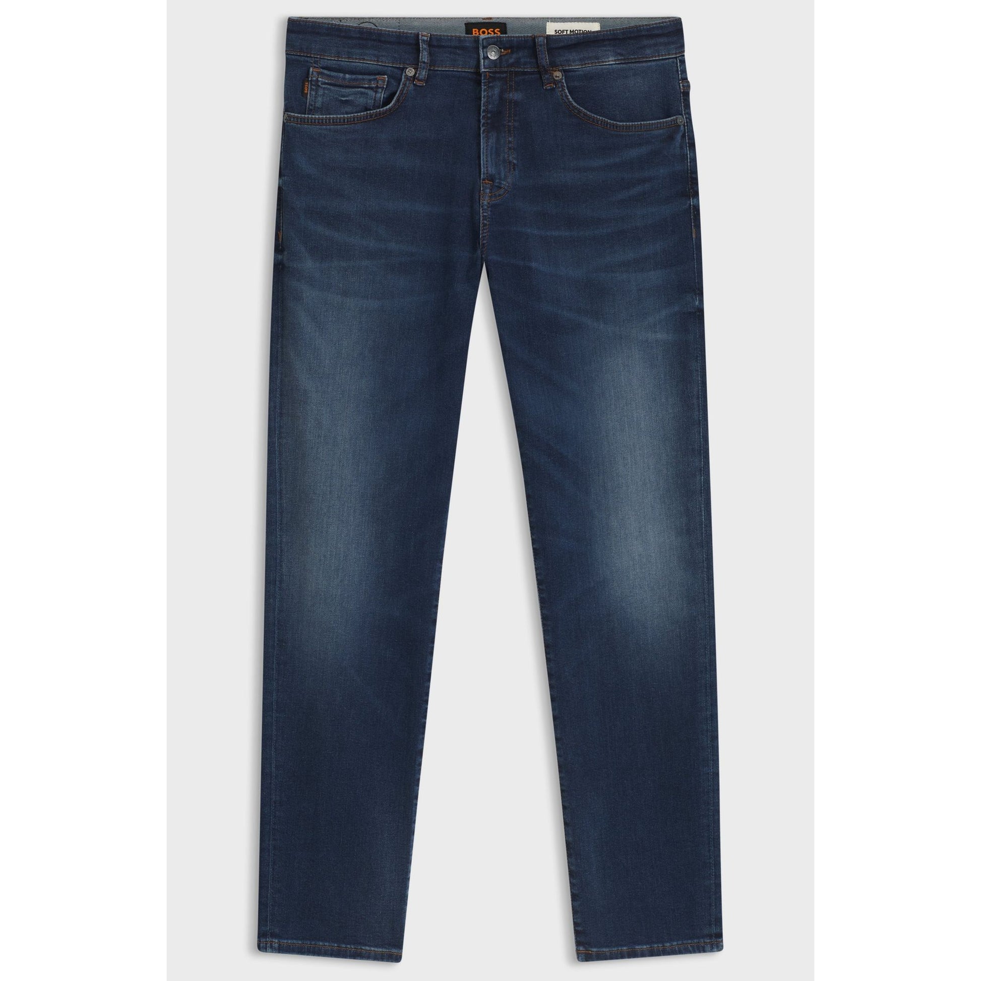 Pair of dark blue jeans on a white background