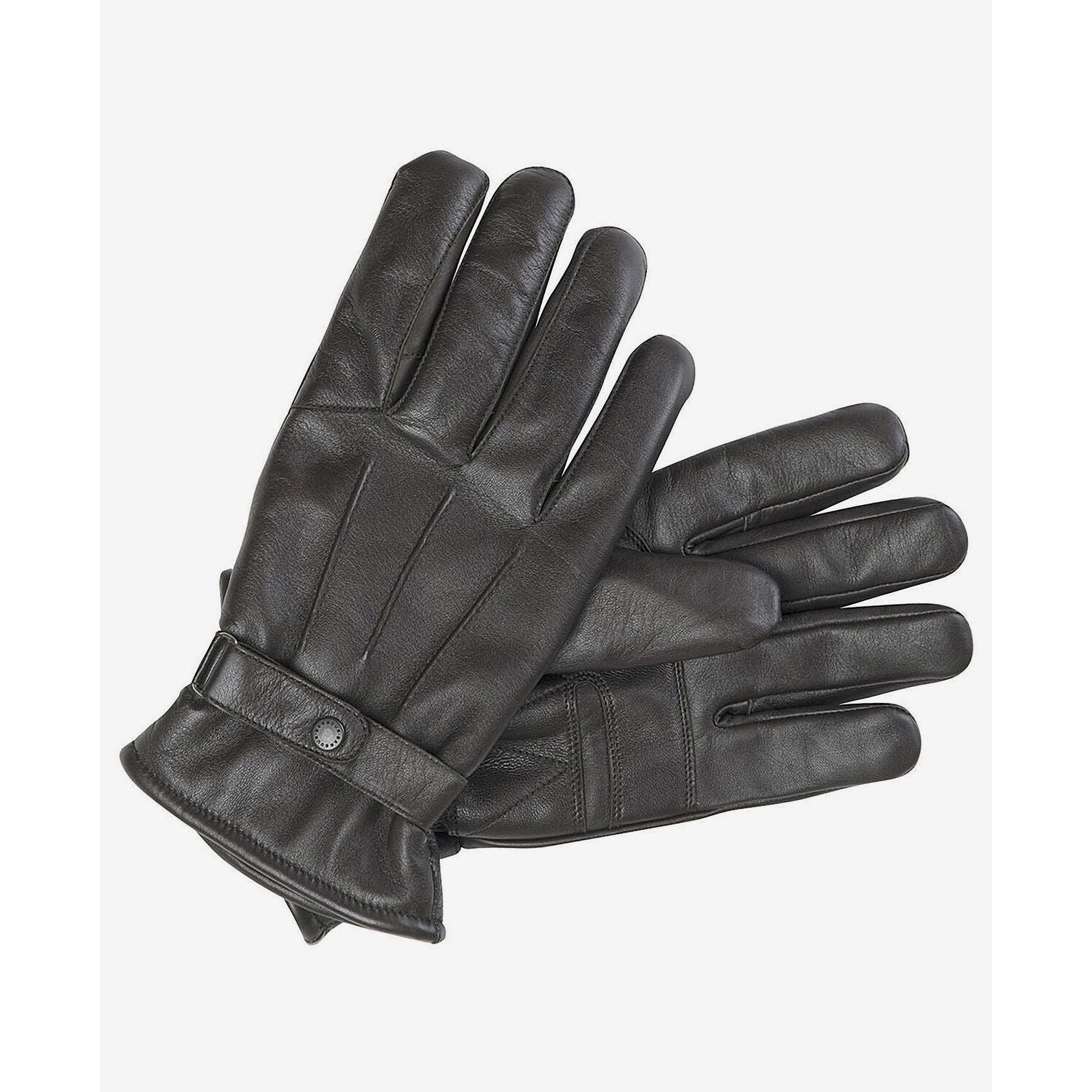 Pair of black leather gloves on a white background