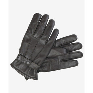Pair of black leather gloves on a white background