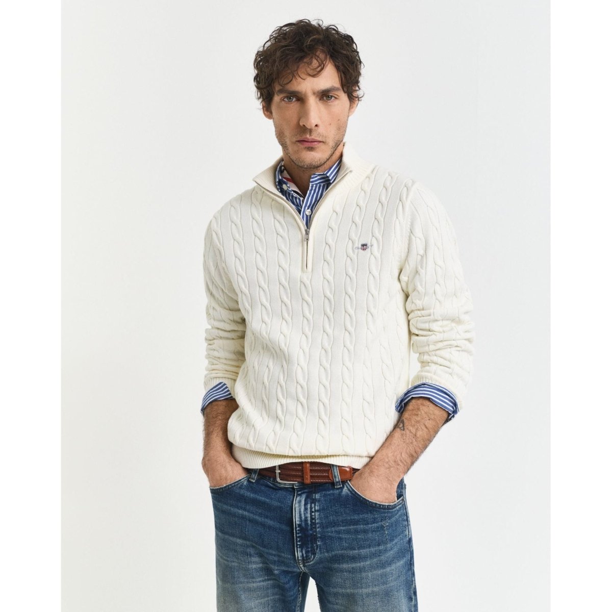 Gant Cotton Cable Half Zip Sweat - Curtis & Dunne