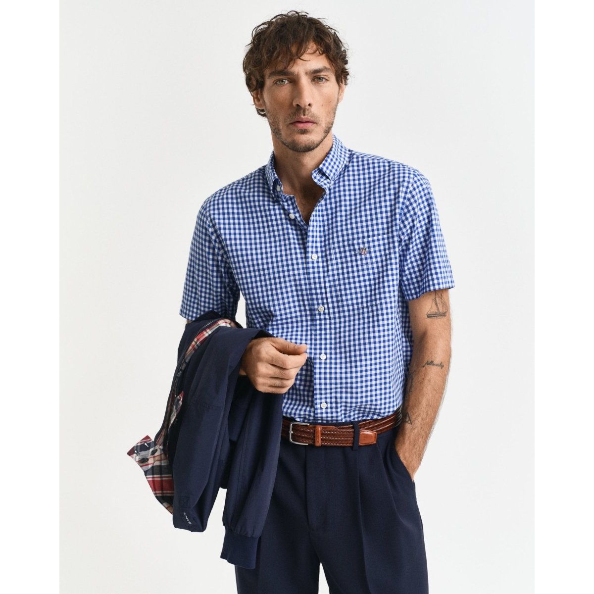 Gant Poplin Gingham Short Sleeve Shirt - Curtis & Dunne